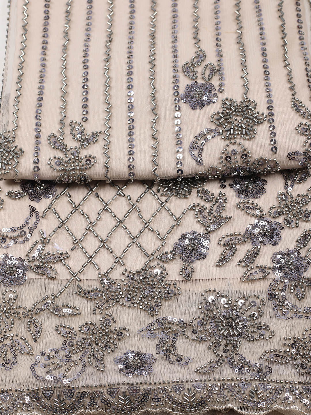 Embroidered Net Unstitched Suit With Pant &amp; Dupatta