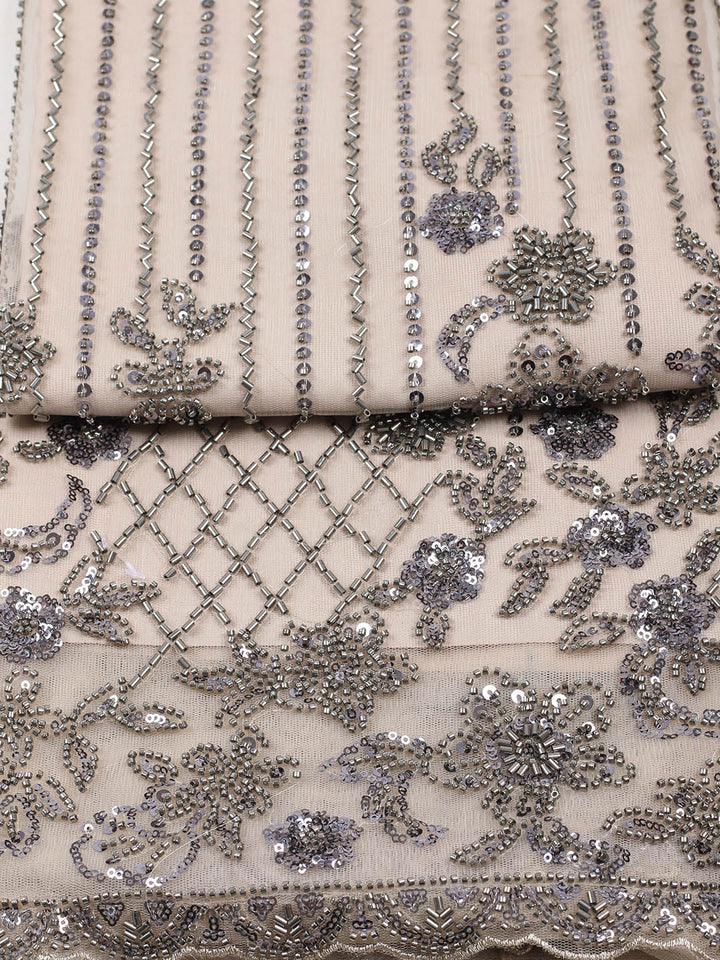 Embroidered Net Unstitched Suit With Pant &amp; Dupatta