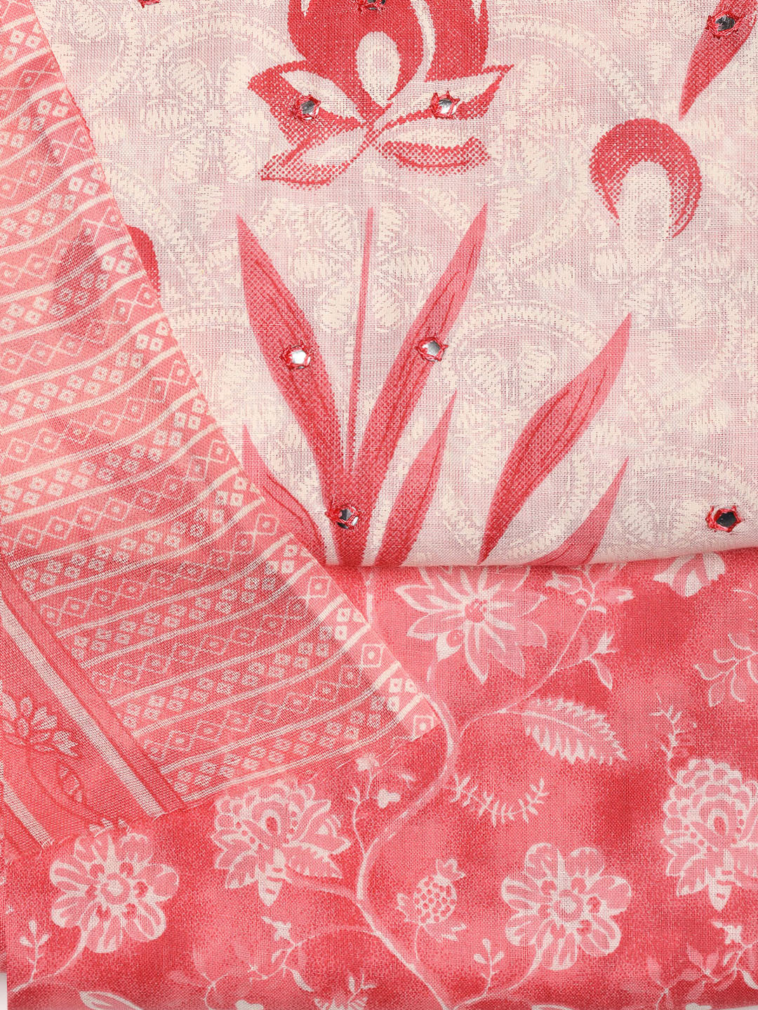 Printed Cotton Blend Unstitched Suit With Dupatta