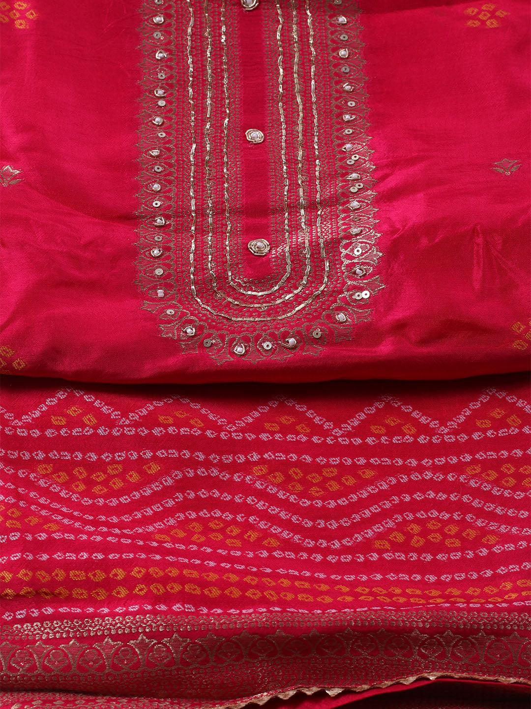 Woven Design Chanderi Unstitched Kurta With Pant &amp; Dupatta