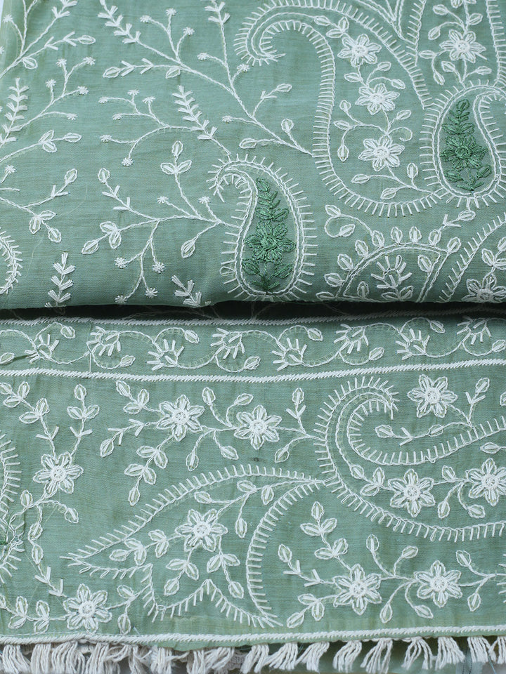 Embroidered Cotton Blend Unstitched Suit With Pant &amp; Dupatta
