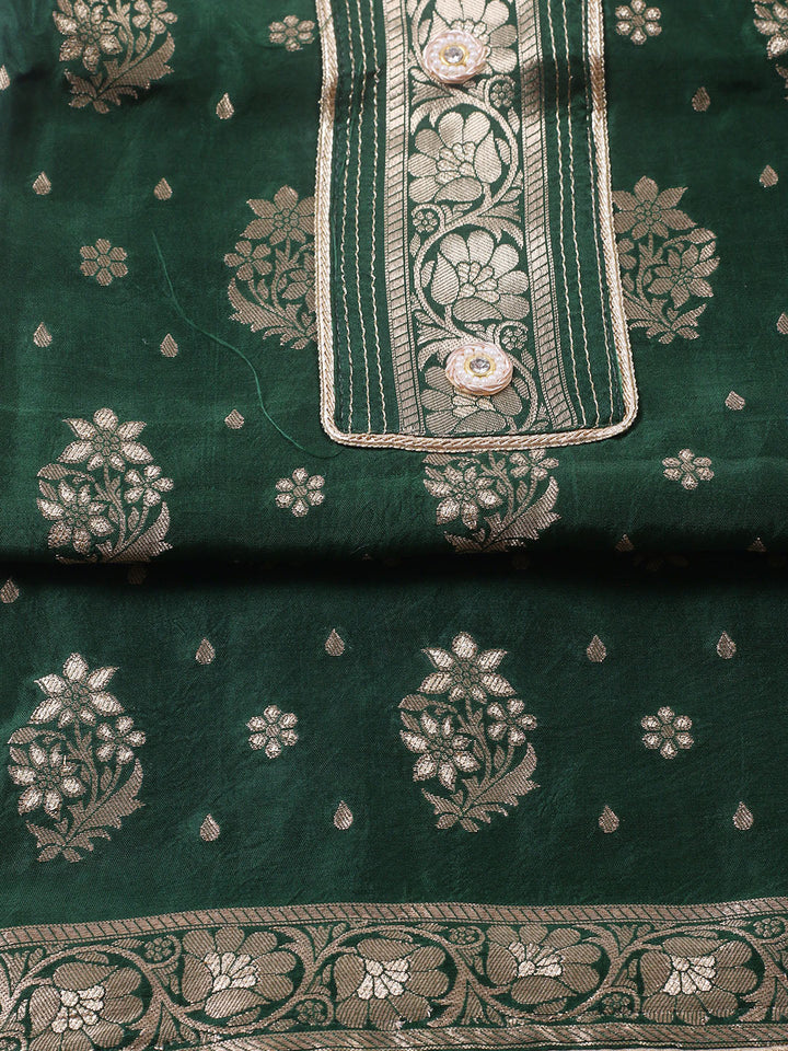 Embroidered Chanderi Unstitched Suit With Pant &amp; Dupatta