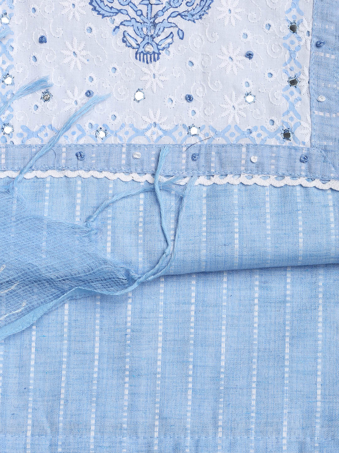 Patch Neck Cotton Blend Unstitched Suit With Dupatta
