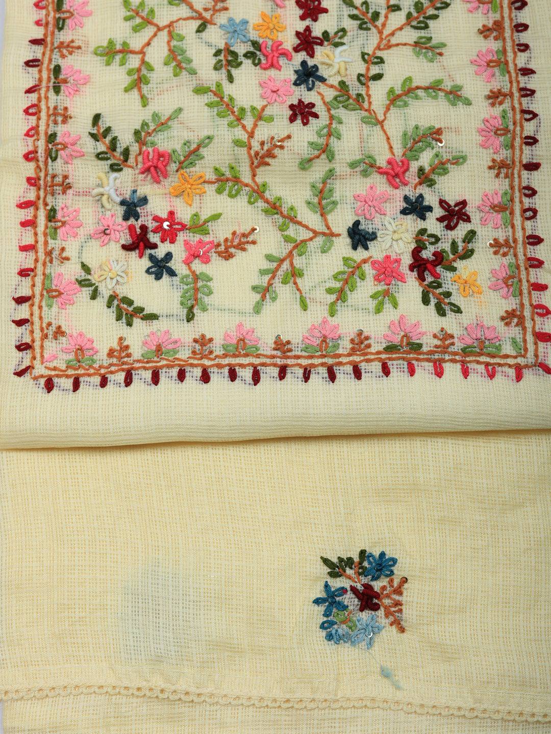 Embroidered Cotton Blend Unstitched Suit With Pant &amp; Dupatta