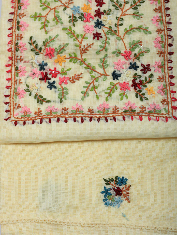 Embroidered Cotton Blend Unstitched Suit With Pant &amp; Dupatta