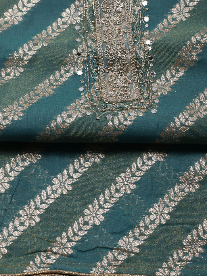 Embroidered Chanderi Unstitched Suit With Dupatta