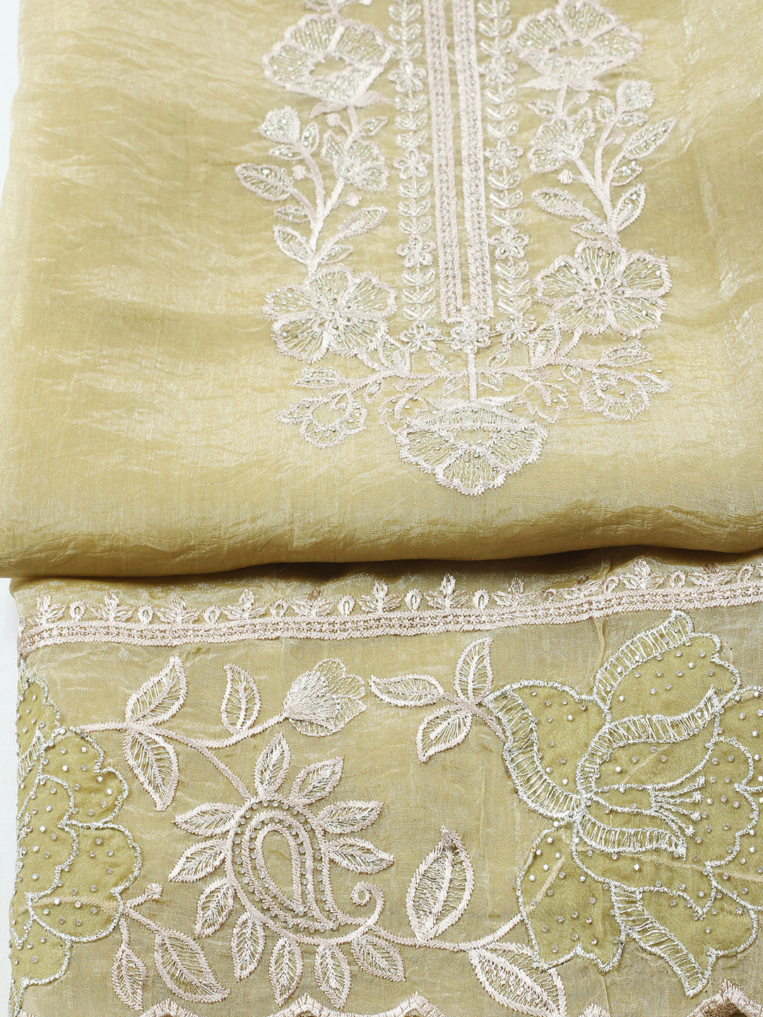 Embroidered Tissue Unstitched Suit With Pant &amp; Dupatta