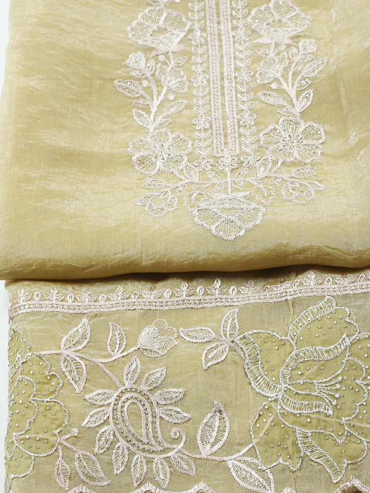 Embroidered Tissue Unstitched Suit With Pant &amp; Dupatta