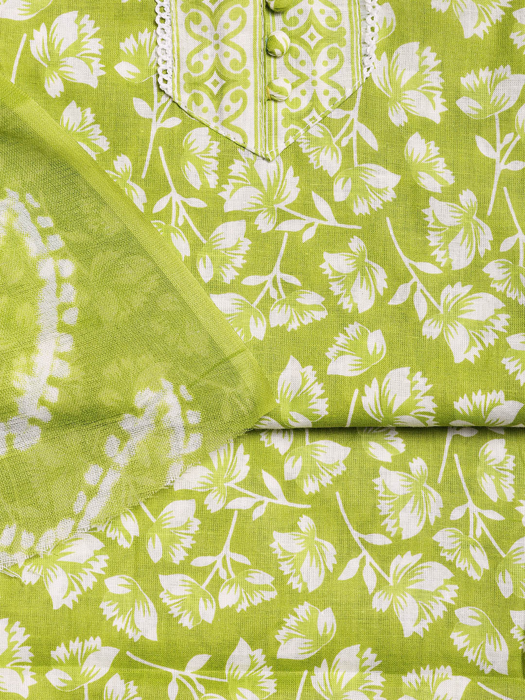 Printed Cotton Blend Unstitched Suit With Dupatta