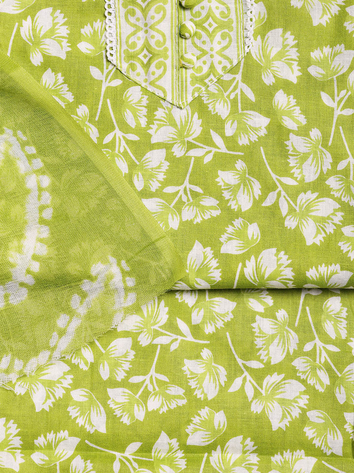 Printed Cotton Blend Unstitched Suit With Dupatta