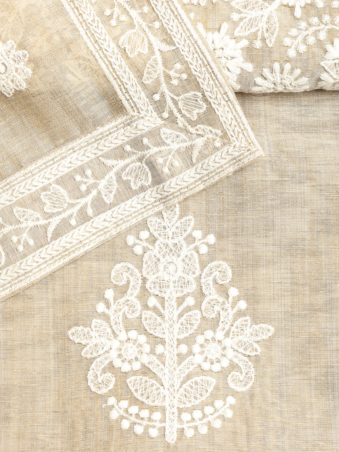 Neck Embroidered Chanderi Unstitched Suit With Dupatta