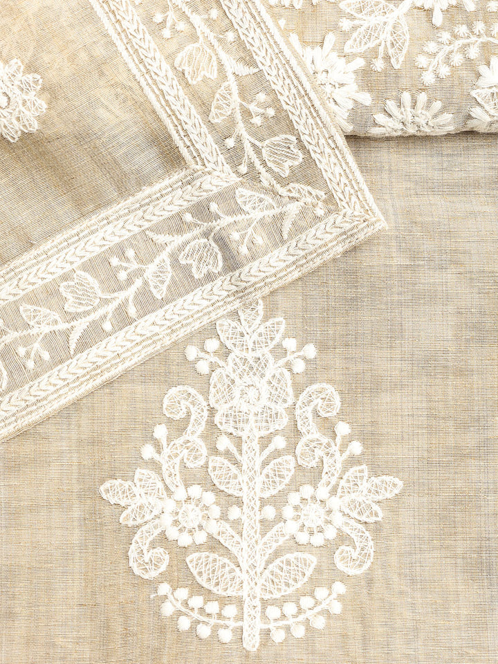 Neck Embroidered Chanderi Unstitched Suit With Dupatta