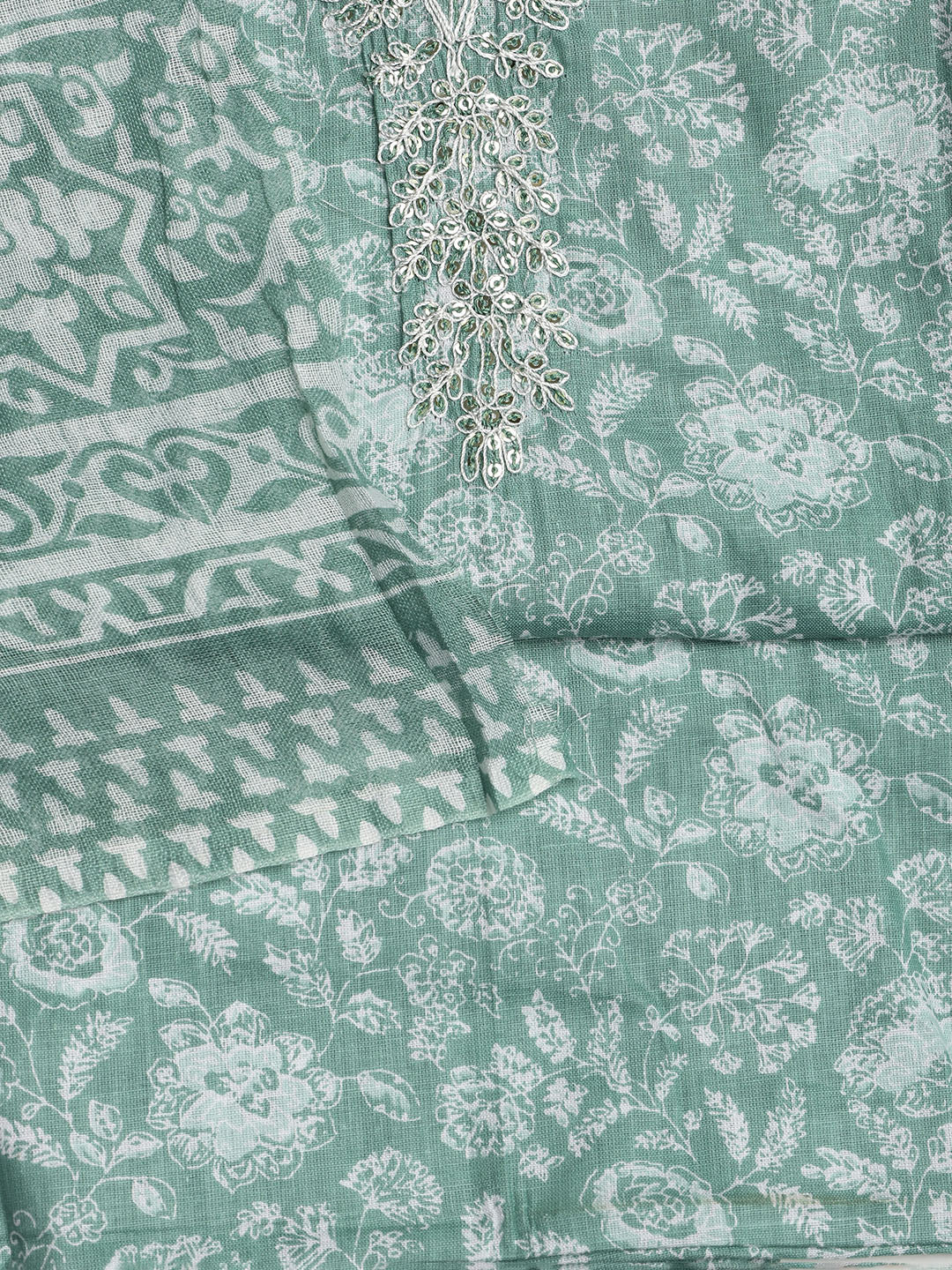 Printed Cotton Blend Unstitched Suit With Dupatta