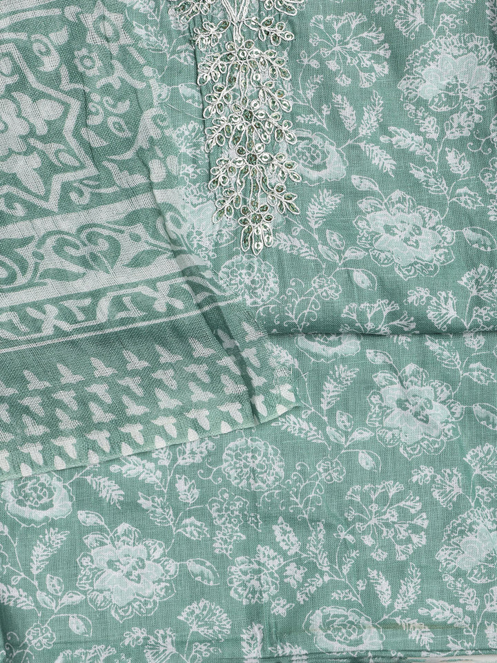 Printed Cotton Blend Unstitched Suit With Dupatta