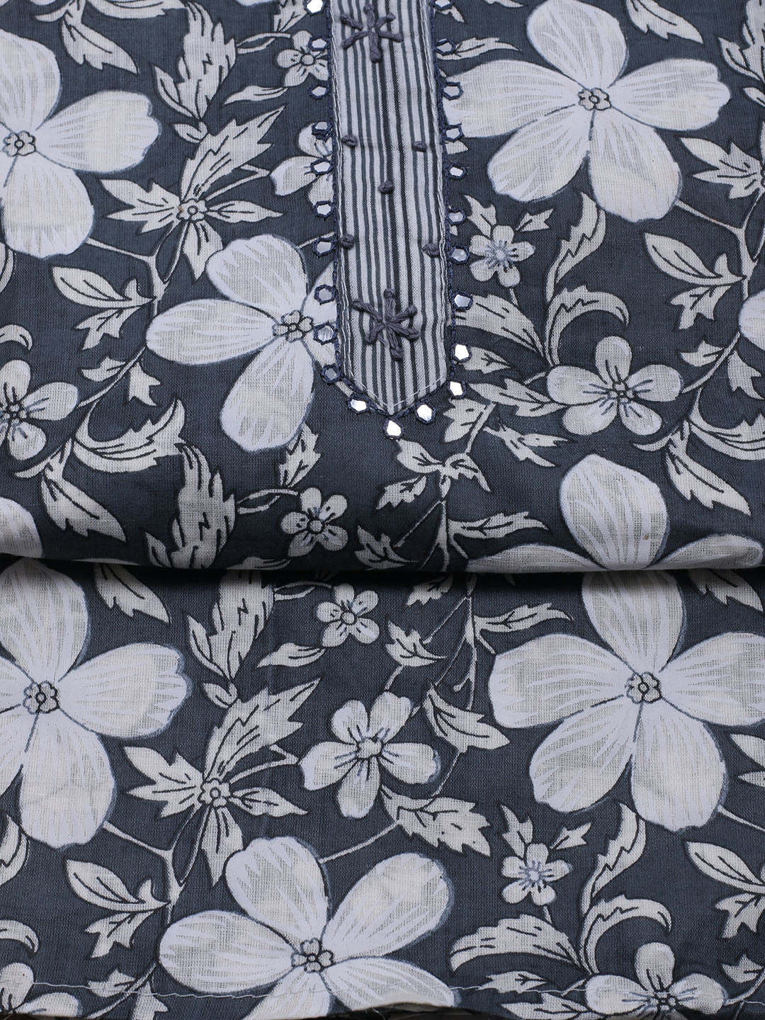 Floral Printed Cotton Blend Unstitched Suit With Dupatta