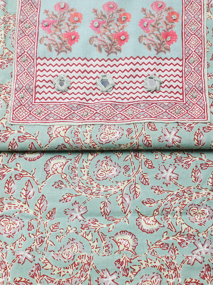 Printed Cotton Blend Unstitched Suit With Pant &amp; Dupatta