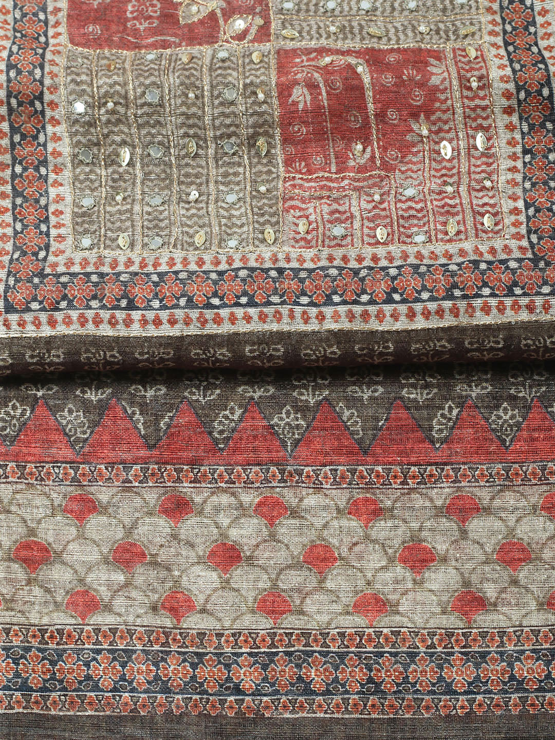 Embroidered Chanderi Unstitched Suit With Pant &amp; Dupatta