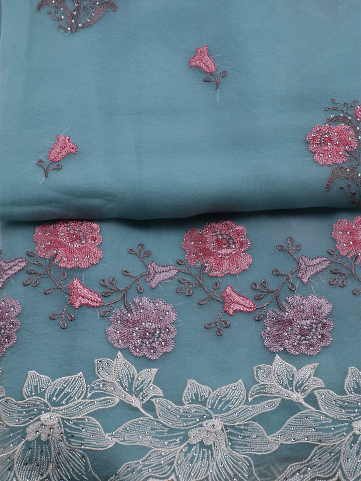 Embroidered Organza Unstitched Suit With Dupatta