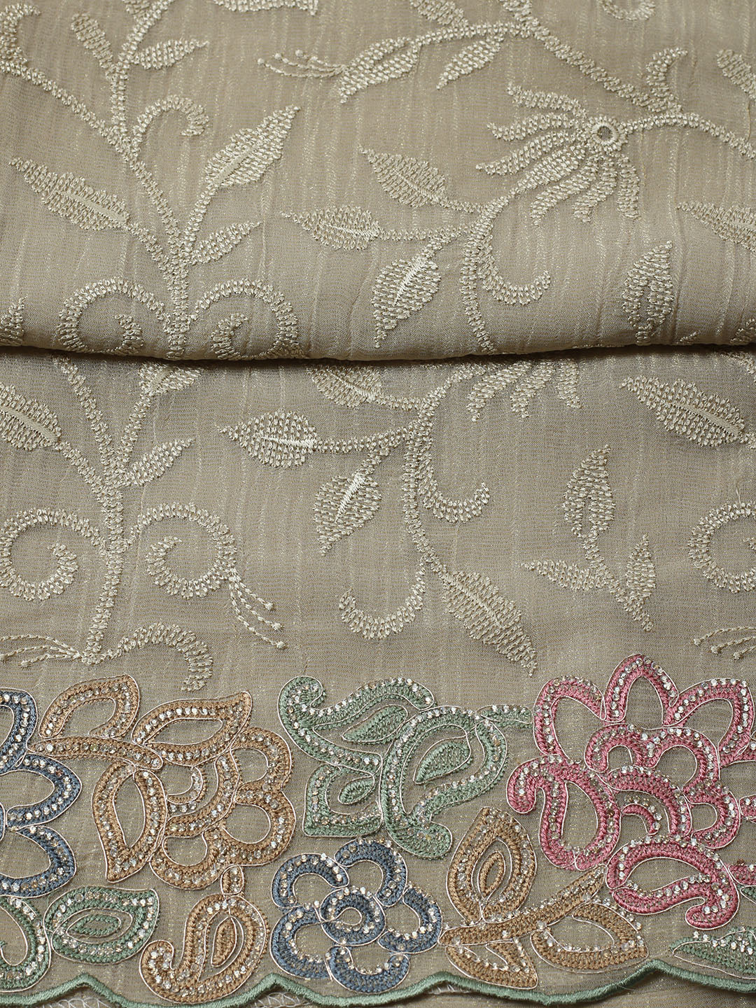 Embroidered Tissue Unstitched Suit With Pant &amp; Dupatta