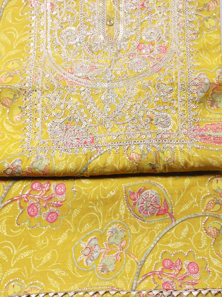 Printed Cotton Blend Unstitched Suit With Pant &amp; Dupatta
