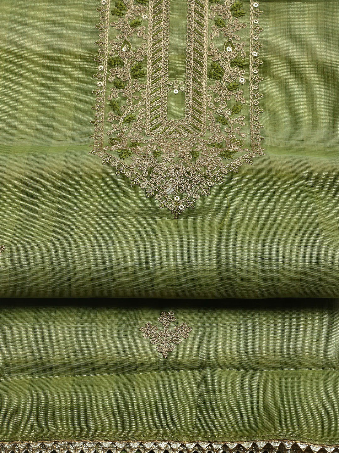 Embroidered Tissue Unstitched Kurta With Pant & Dupatta