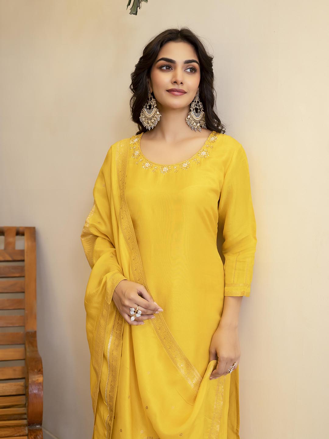 Embroidered Silk Kurta With Pant &amp; Dupatta