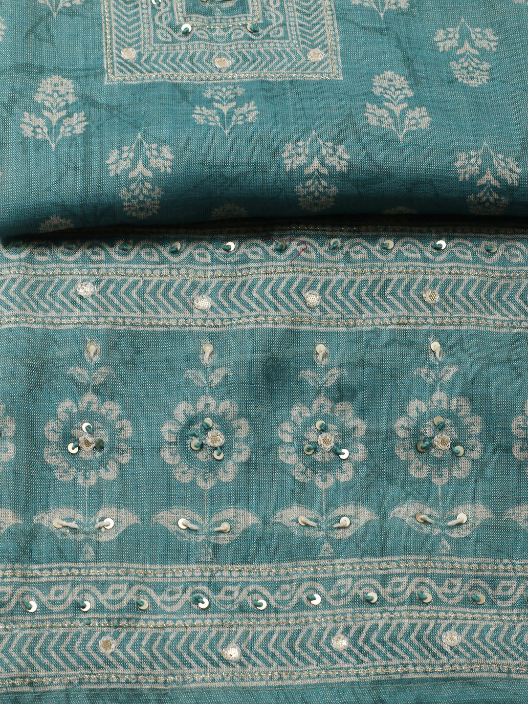 Embellished Tissue Unstitched Suit With Pant &amp; Dupatta