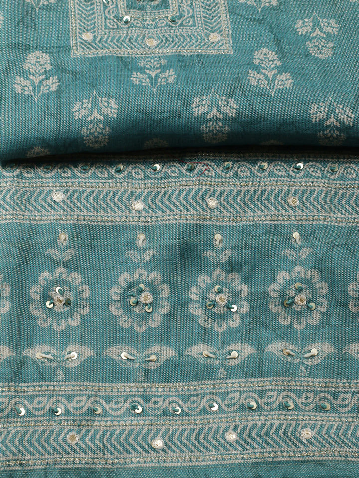 Embellished Tissue Unstitched Suit With Pant &amp; Dupatta