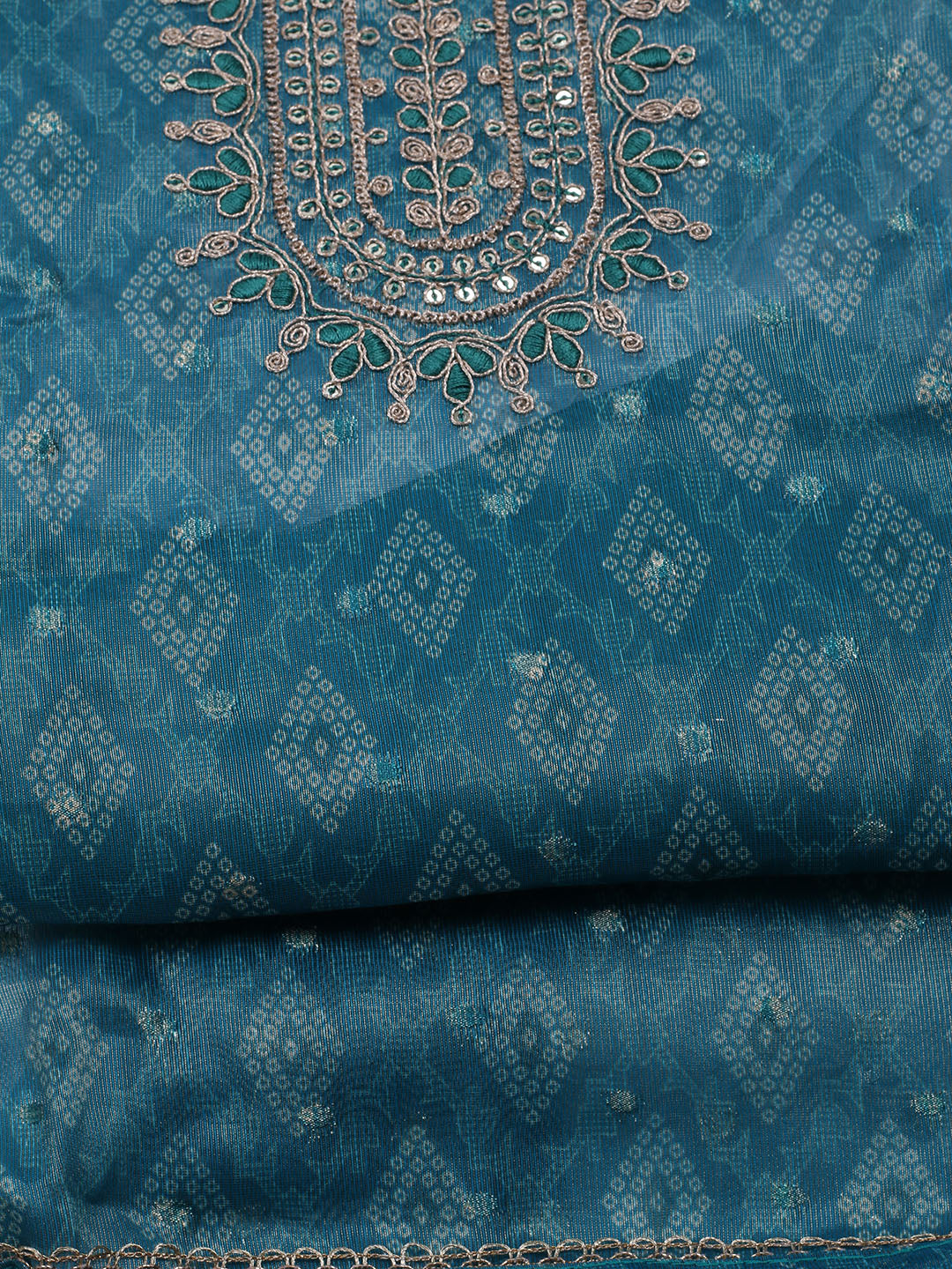 Neck Embroidered Chanderi Unstitched Suit With Dupatta