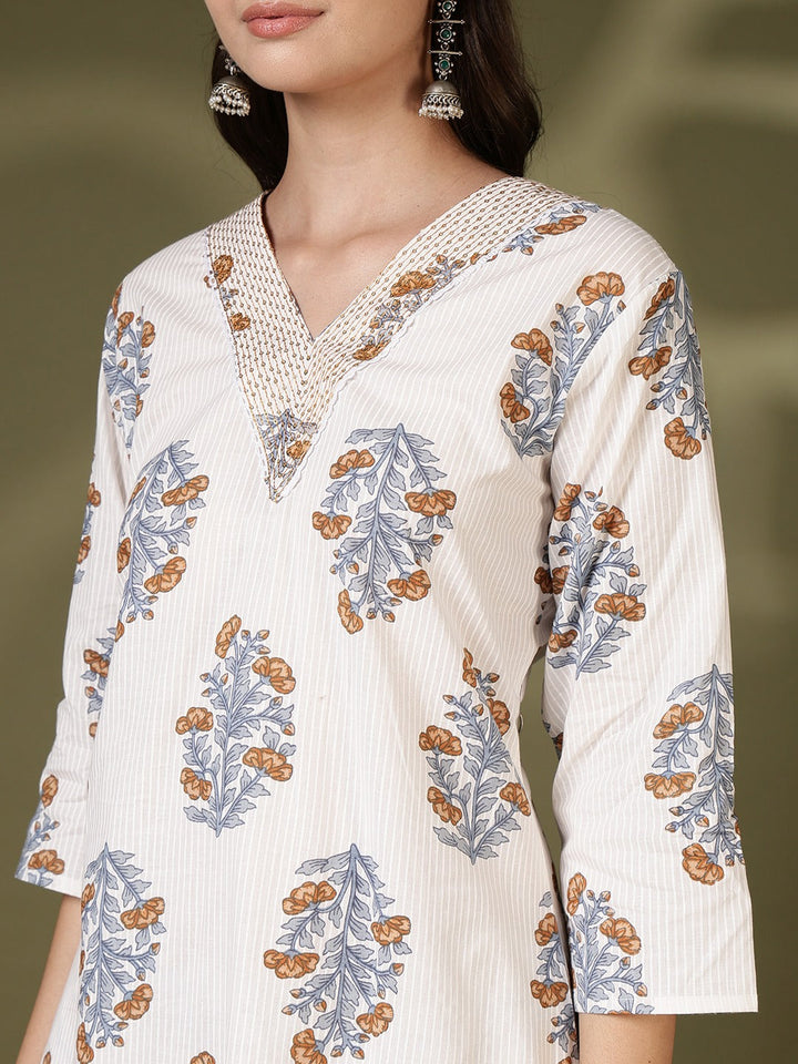 Printed Cotton Blend Kurta With Pant &amp; Dupatta