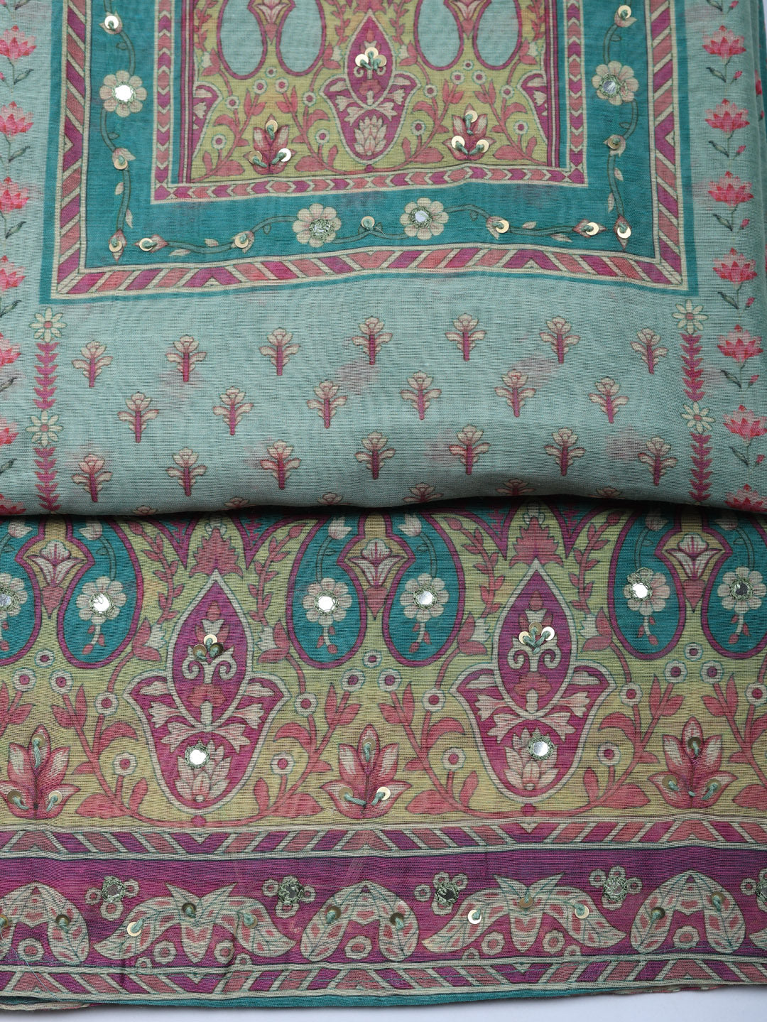 Embellished Chanderi Unstitched Suit With Pant &amp; Dupatta