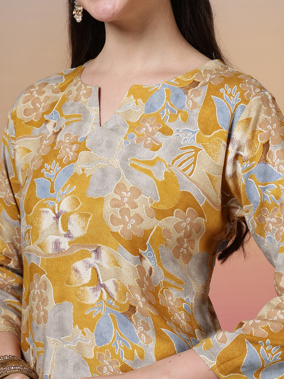 Printed Cotton Blend Kurta With Pants