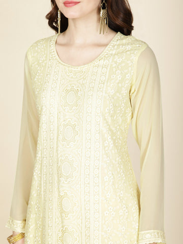 Resham Embroidered Georgette Kurta With Pants & Dupatta