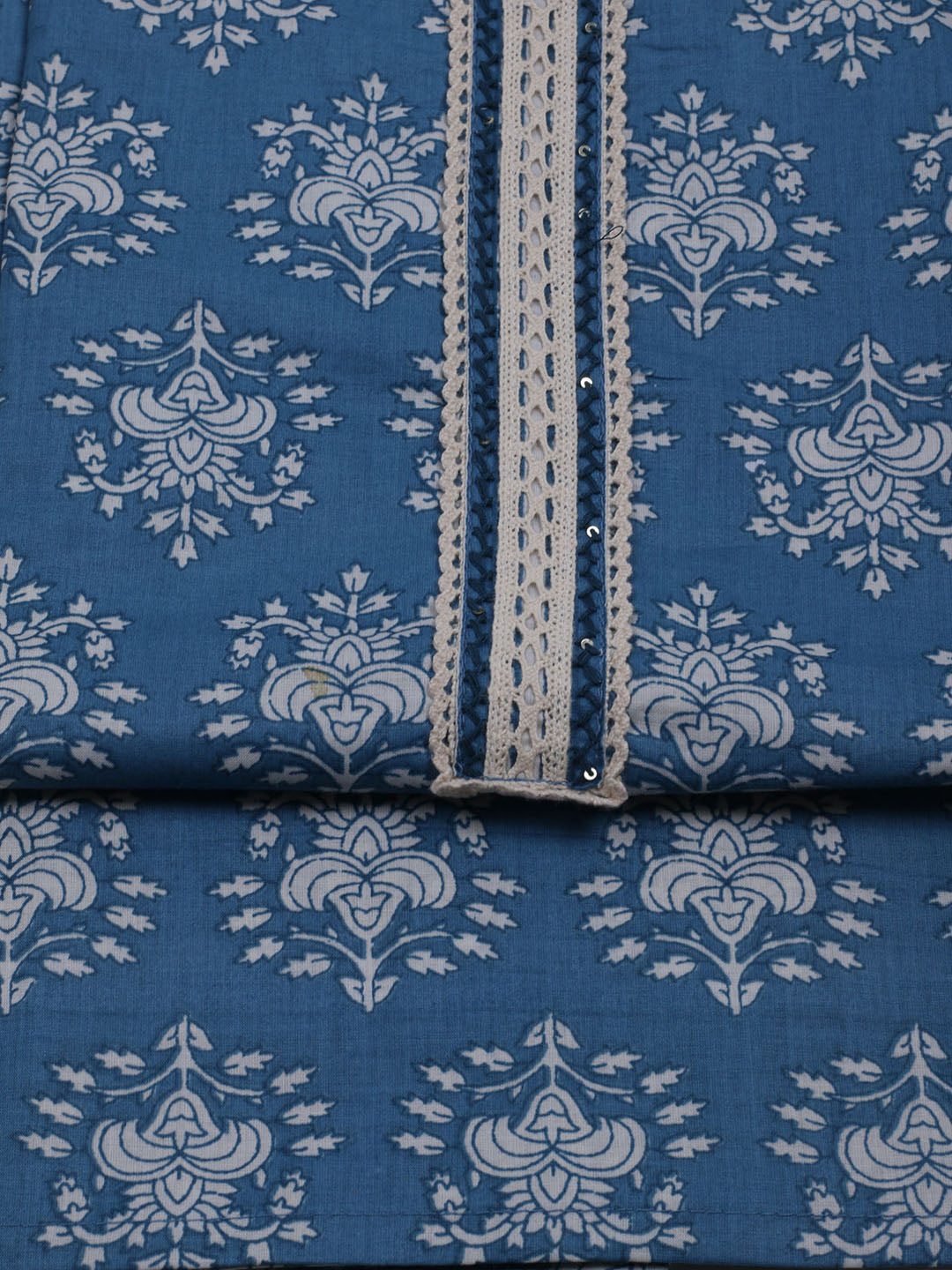 Patch Neck Cotton Blend Unstitched Suit With Dupatta