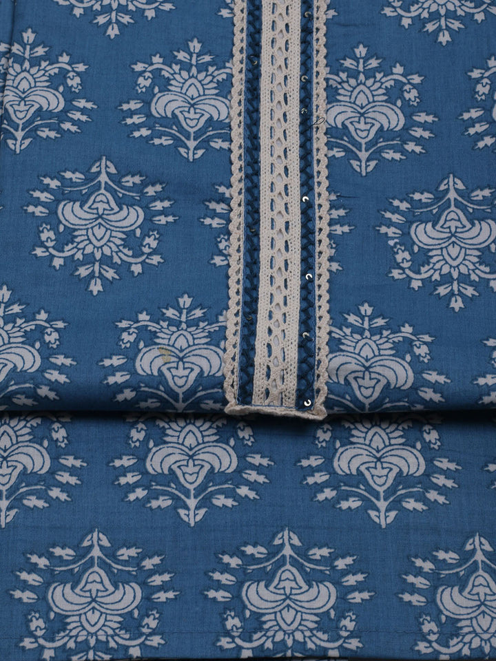 Patch Neck Cotton Blend Unstitched Suit With Dupatta