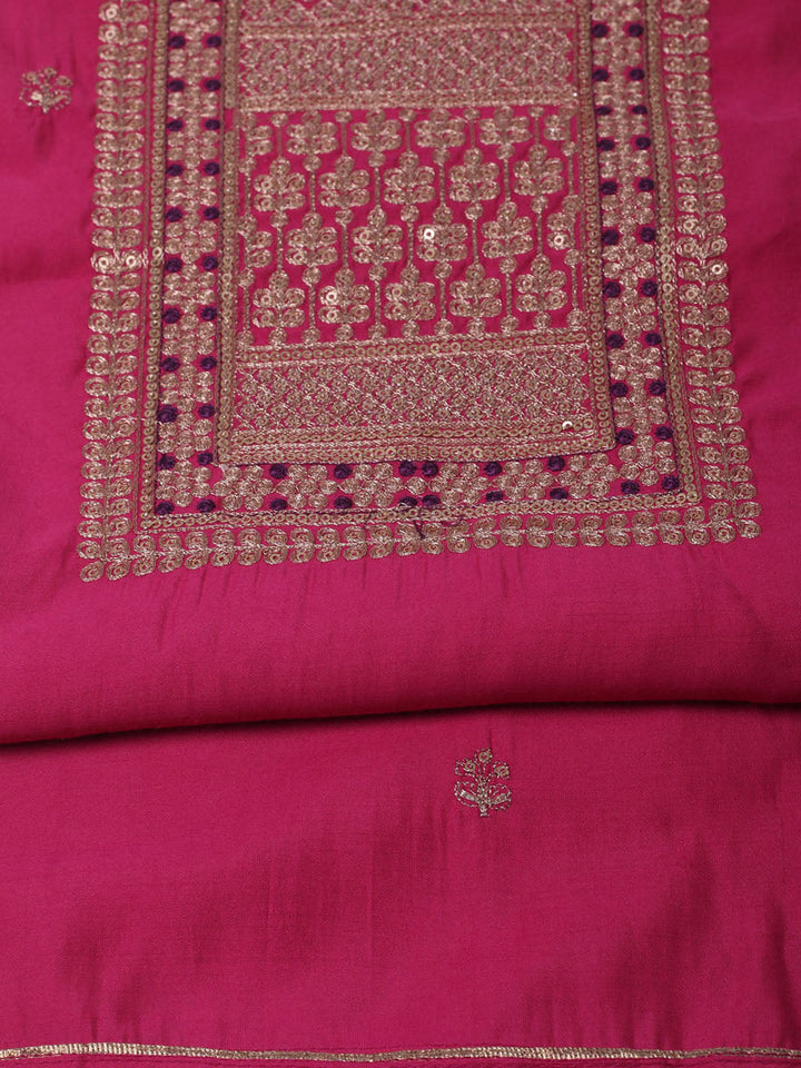 Neck Embroidered Chanderi Unstitched Suit Piece With Dupatta