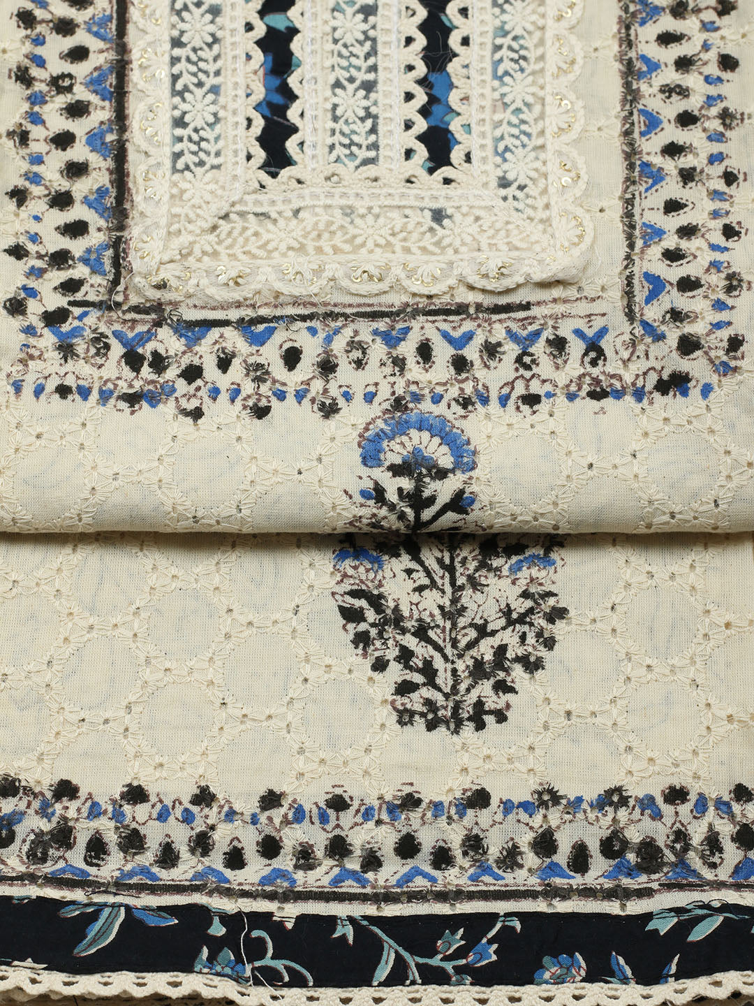 Printed Cotton Blend Unstitched Suit With Pant &amp; Dupatta