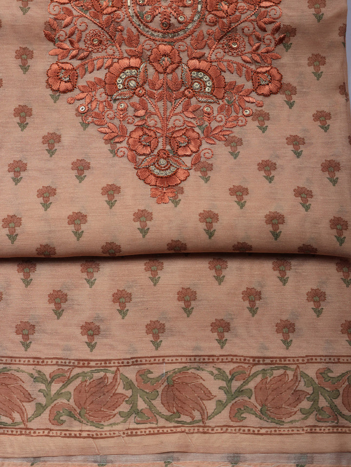 Embroidered Cotton Blend Unstitched Suit With Pant &amp; Dupatta