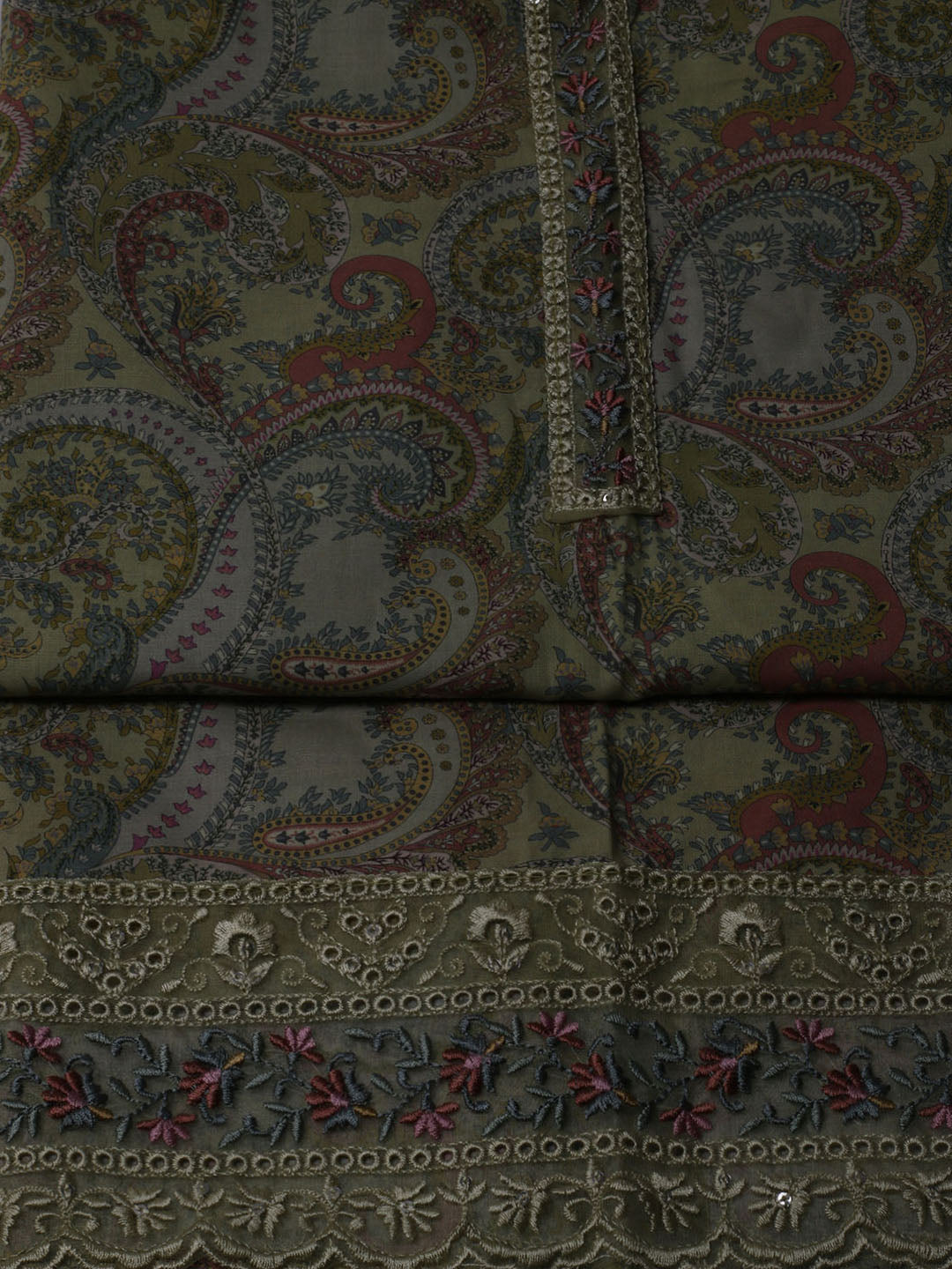 Printed Cotton Blend Unstitched Suit With Dupatta