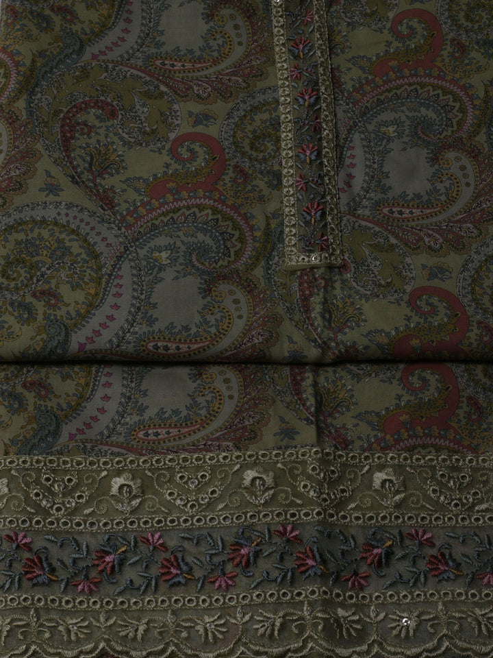 Printed Cotton Blend Unstitched Suit With Dupatta