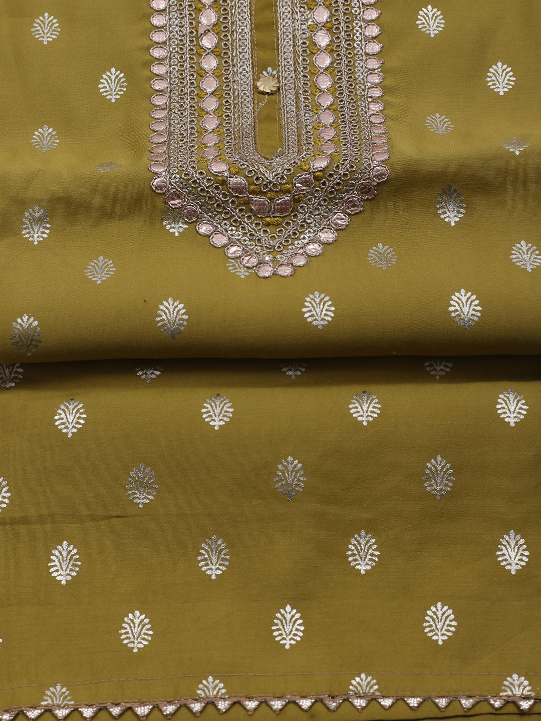 Neck Embroidered Chanderi Unstitched Suit With Dupatta