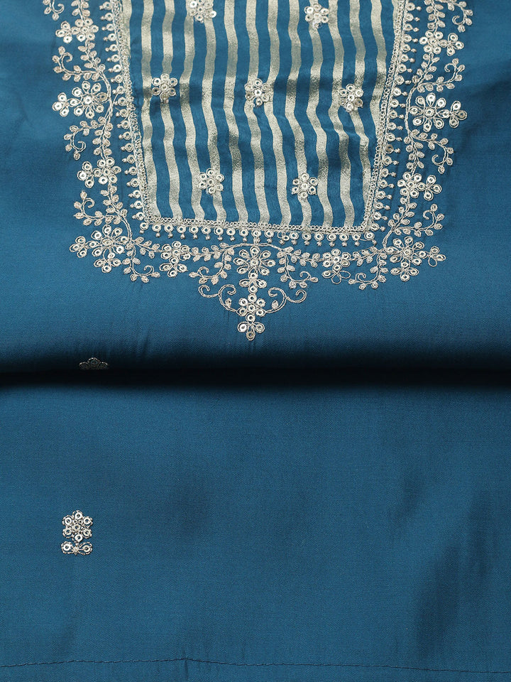 Embroidered Chanderi Unstitched Suit With Pant &amp; Dupatta
