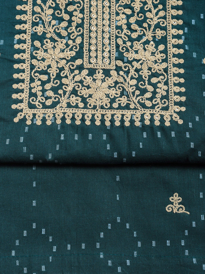 Embroidered Cotton Blend Unstitched Suit With Pant &amp; Dupatta