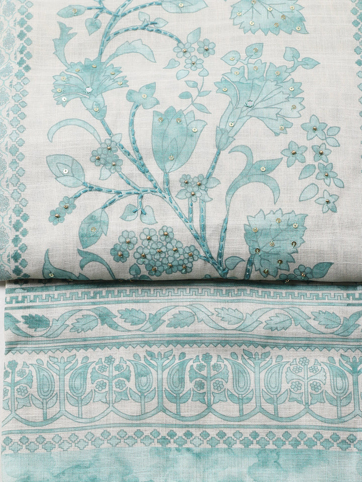 Embroidered Tissue Unstitched Suit With Pant &amp; Dupatta