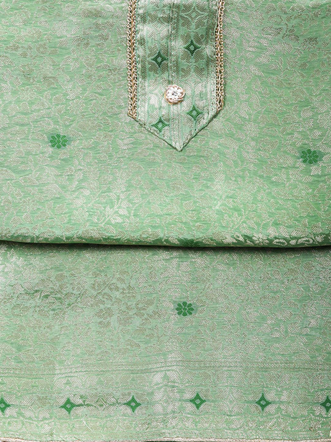 Embroidered Chanderi Unstitched Suit With Pant &amp; Dupatta
