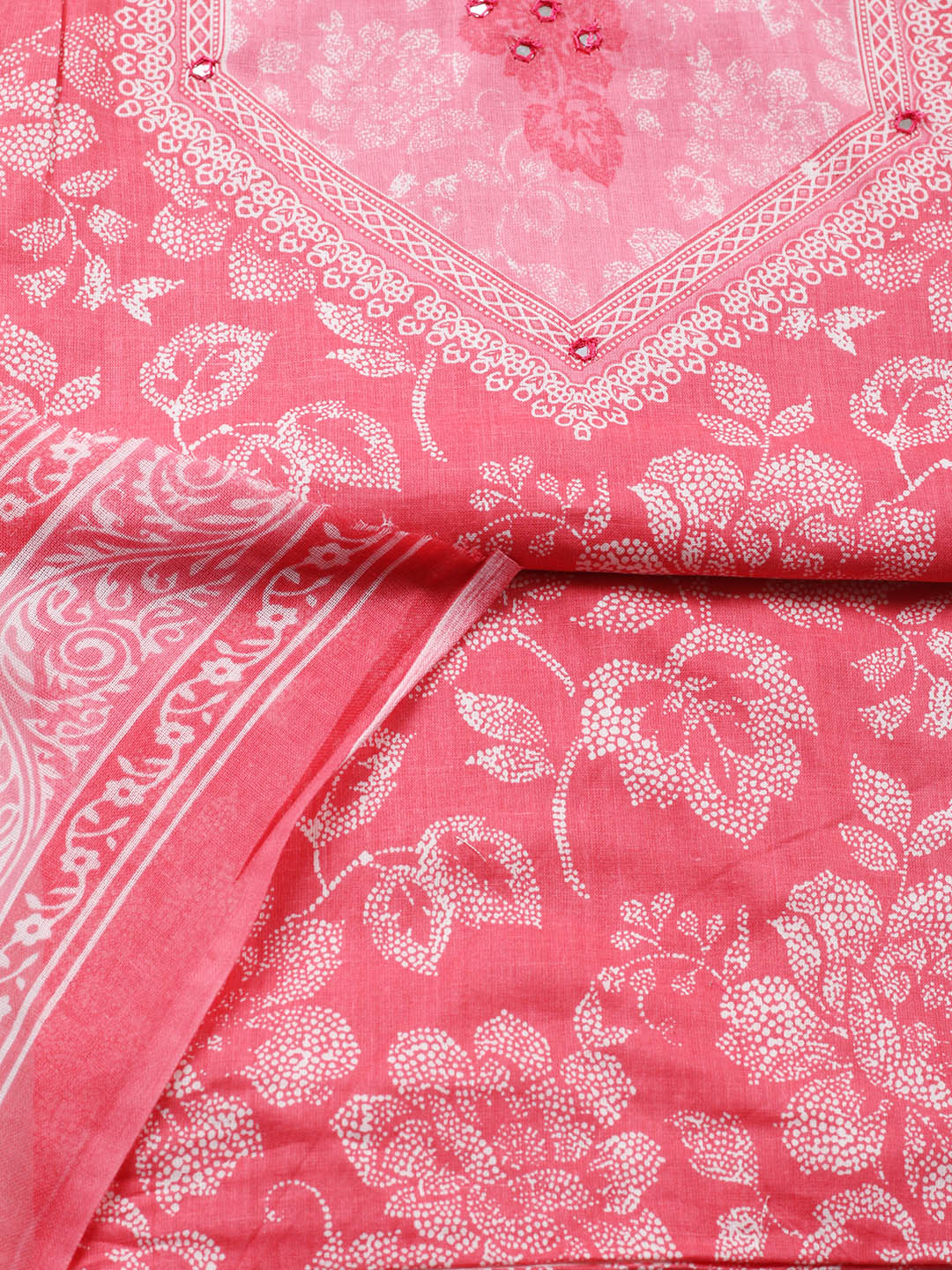 Printed Cotton Blend Unstitched Suit With Pant &amp; Dupatta