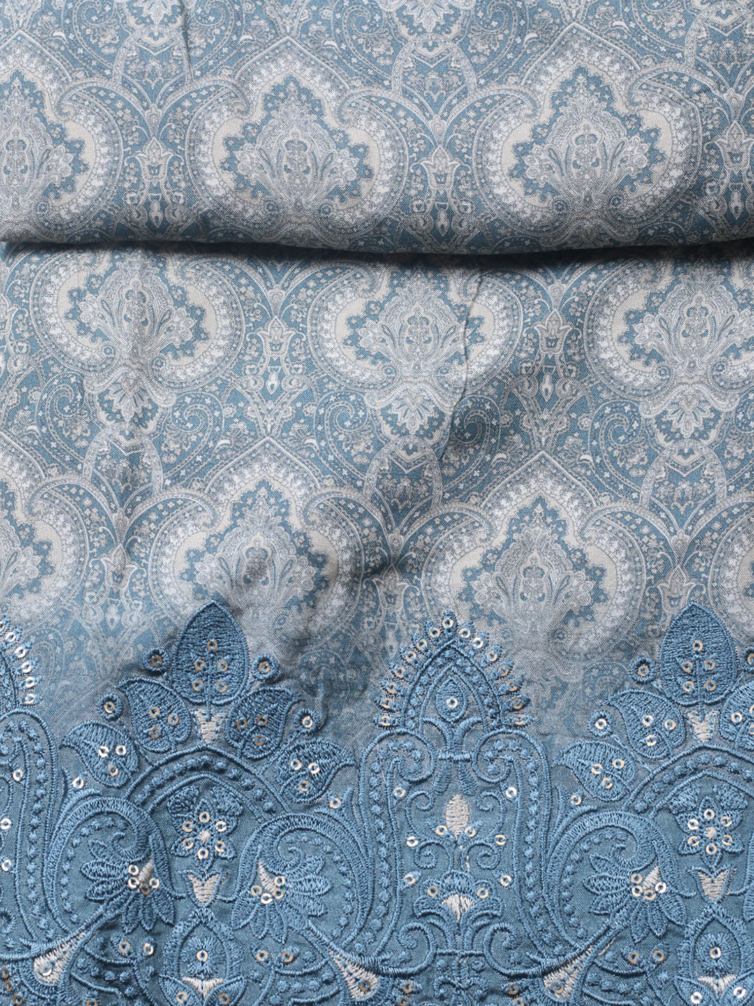 Embroidered Muslin Unstitched Suit With Pant &amp; Dupatta