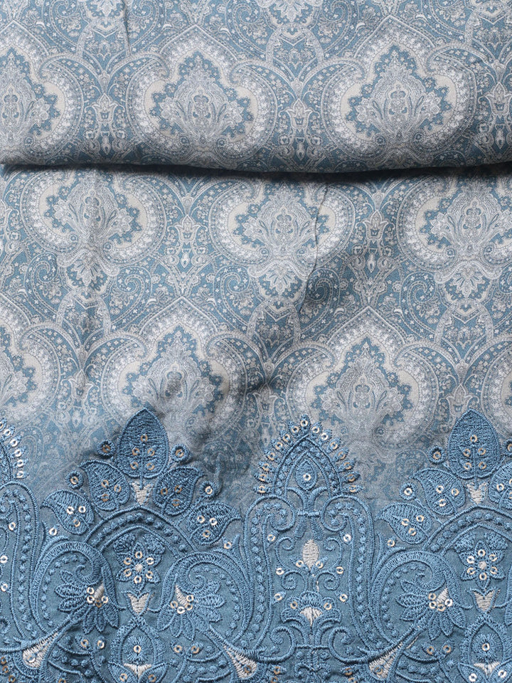Embroidered Muslin Unstitched Suit With Pant &amp; Dupatta