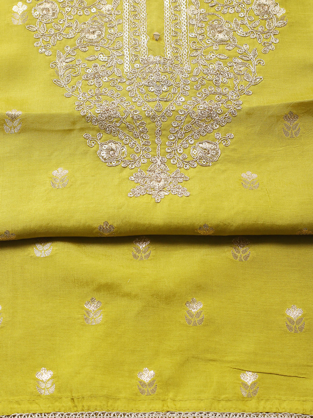 Embroidered Chanderi Unstitched Suit With Pant &amp; Dupatta