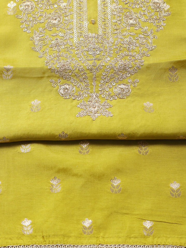 Embroidered Chanderi Unstitched Suit With Pant &amp; Dupatta
